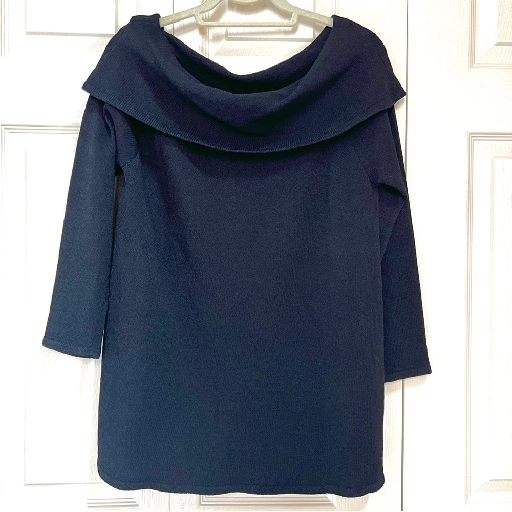 Ball of Cotton Black Foldover Boat Neck Sweater